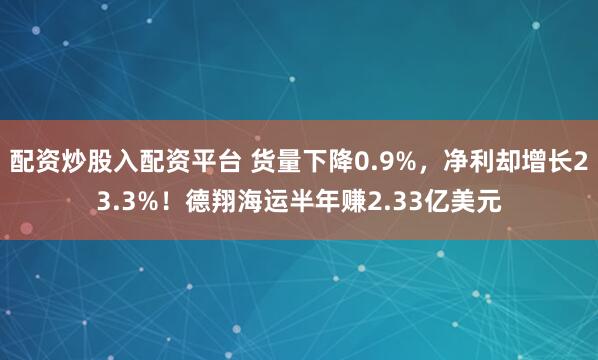 配资炒股入配资平台 货量下降0.9%，净利却增长23.3%！德翔海运半年赚2.33亿美元